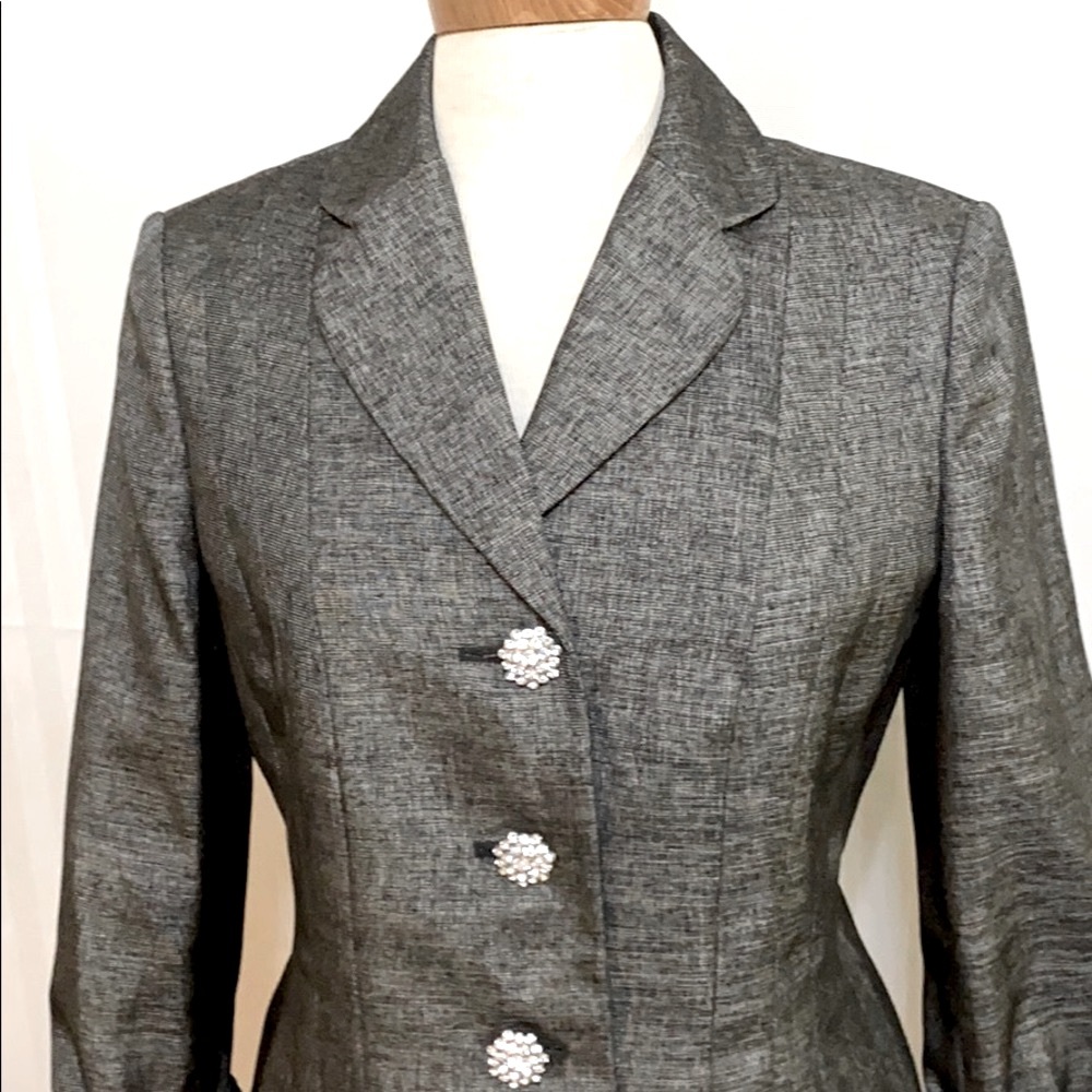 Kasper size 10 black blazer jacket crystal buttons